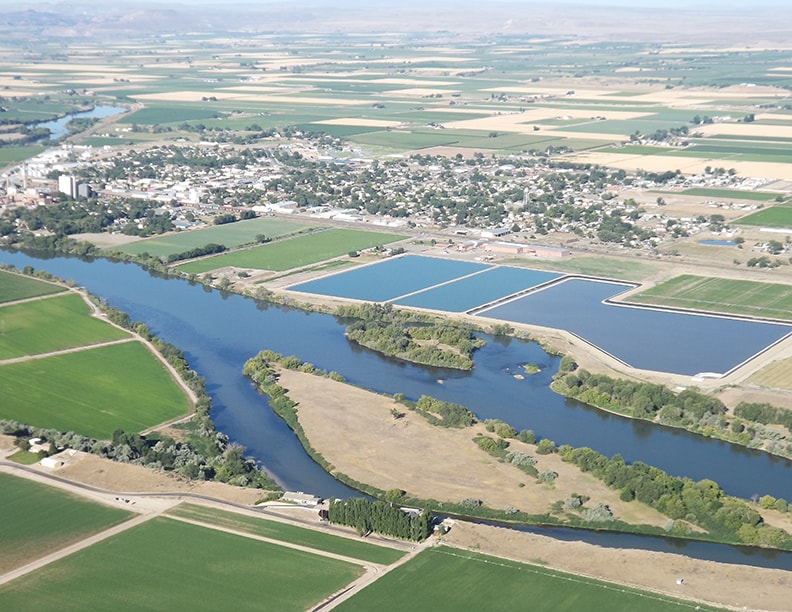 Ariel view of the Snake River over Nyssa Oregon
